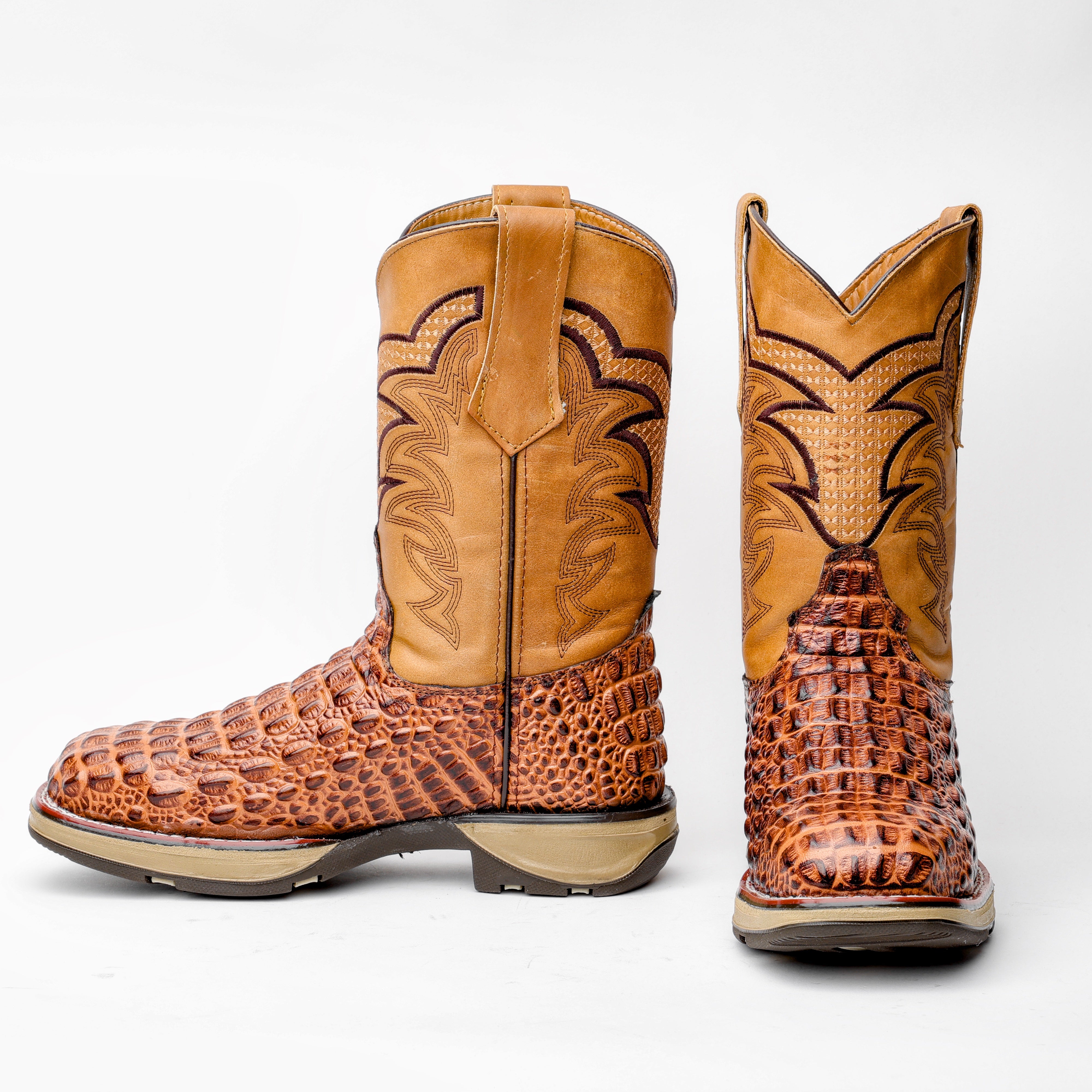 Tan Caiman Hornback Leather Boots With 3D Lightweight Sole - Composite Toe