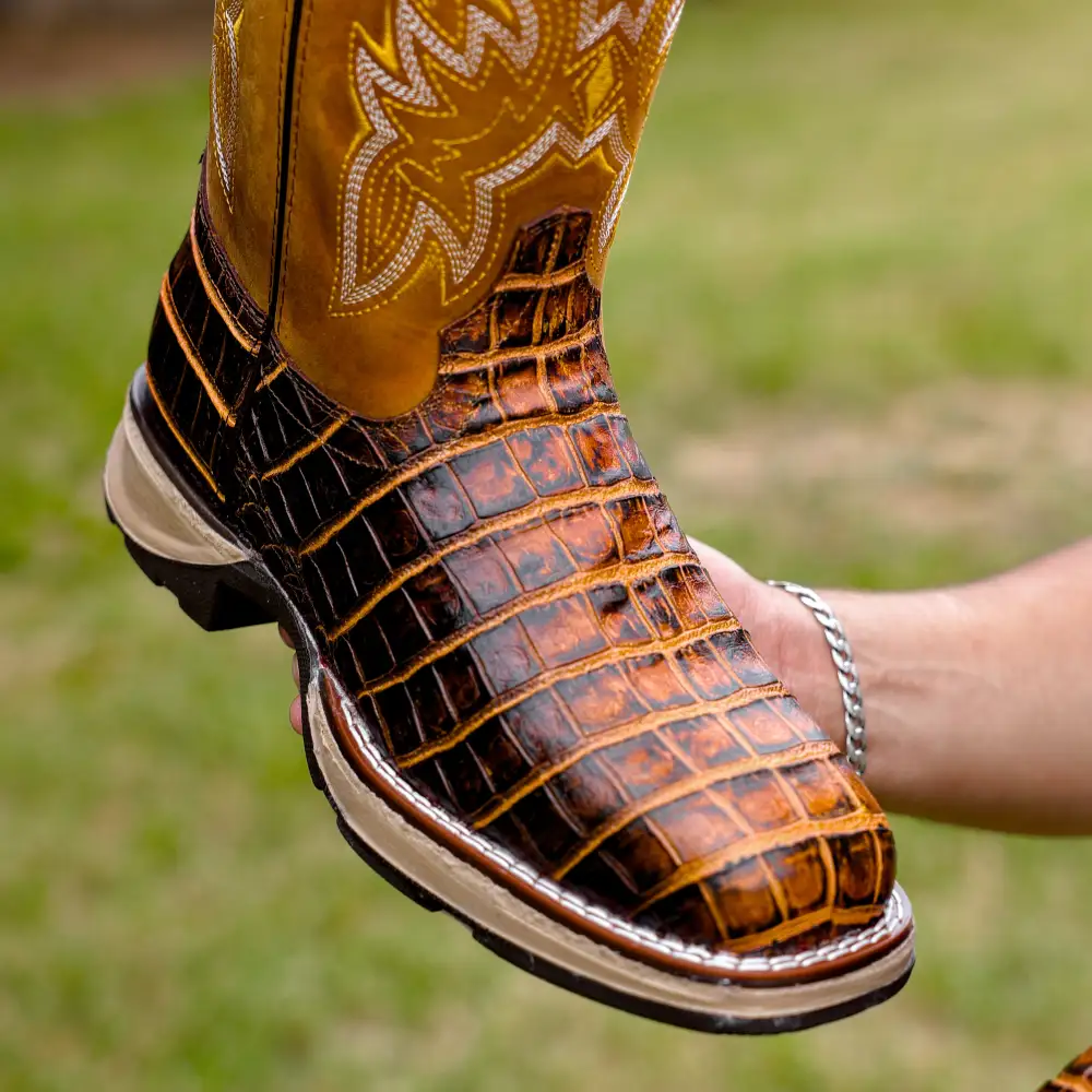 Honey Caiman Belly Leather Boots With 3D Lightweight Sole - Composite Toe