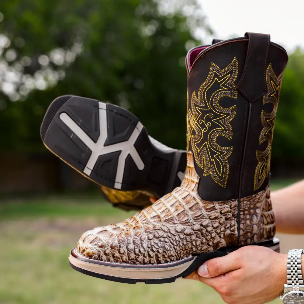 Bone Caiman Neck Leather Boots With 3D Lightweight Sole - Composite Toe