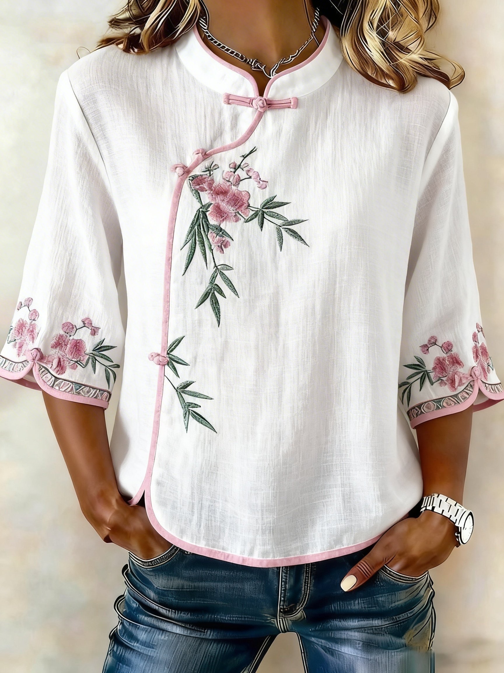 Women Embroidered Cotton Linen Tops- Fast Shipping