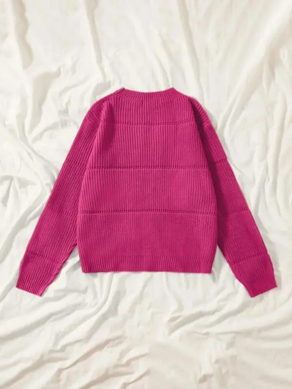 Women's Simple Minimalist Plain Textured Round Neck Sweater