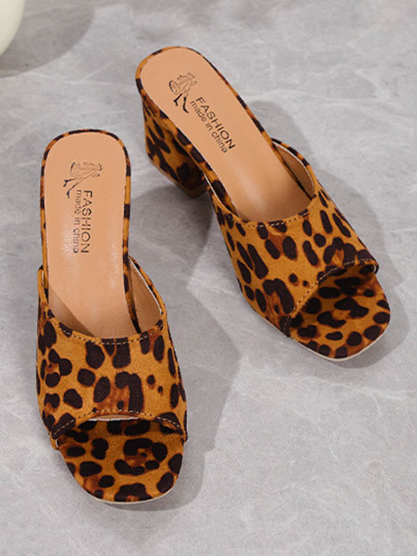 Leopard Open Toe Slippers Pumps Sandals