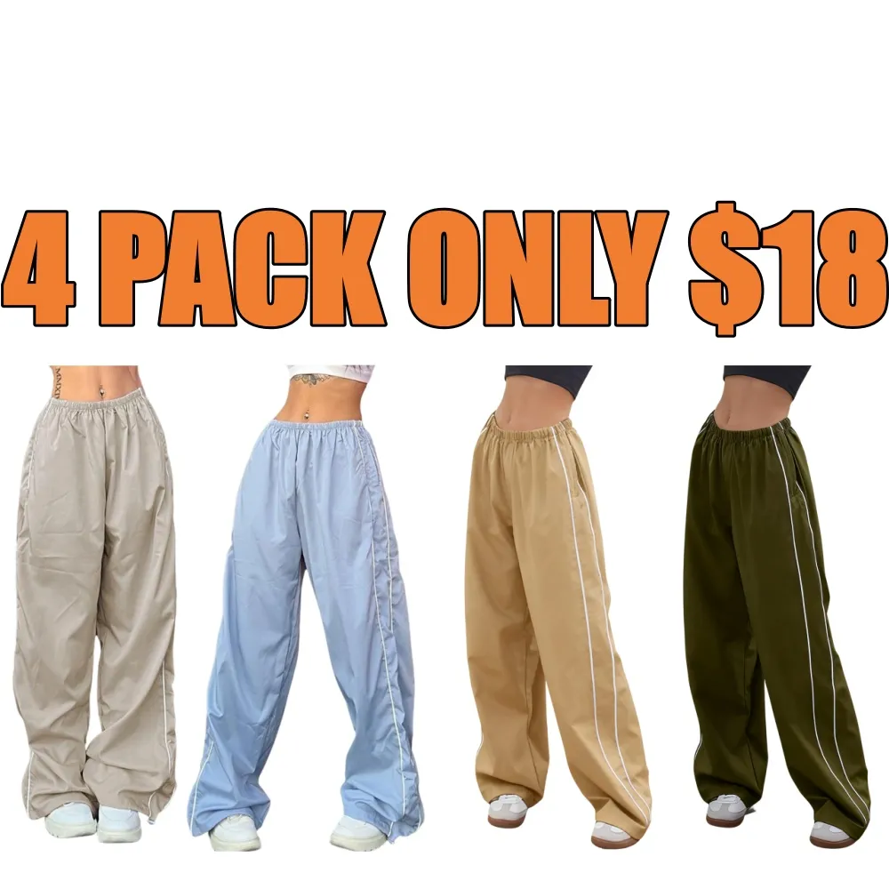 Women's Parachute Wideleg Baggy Pants Elastic Waist Casual Track Trousers