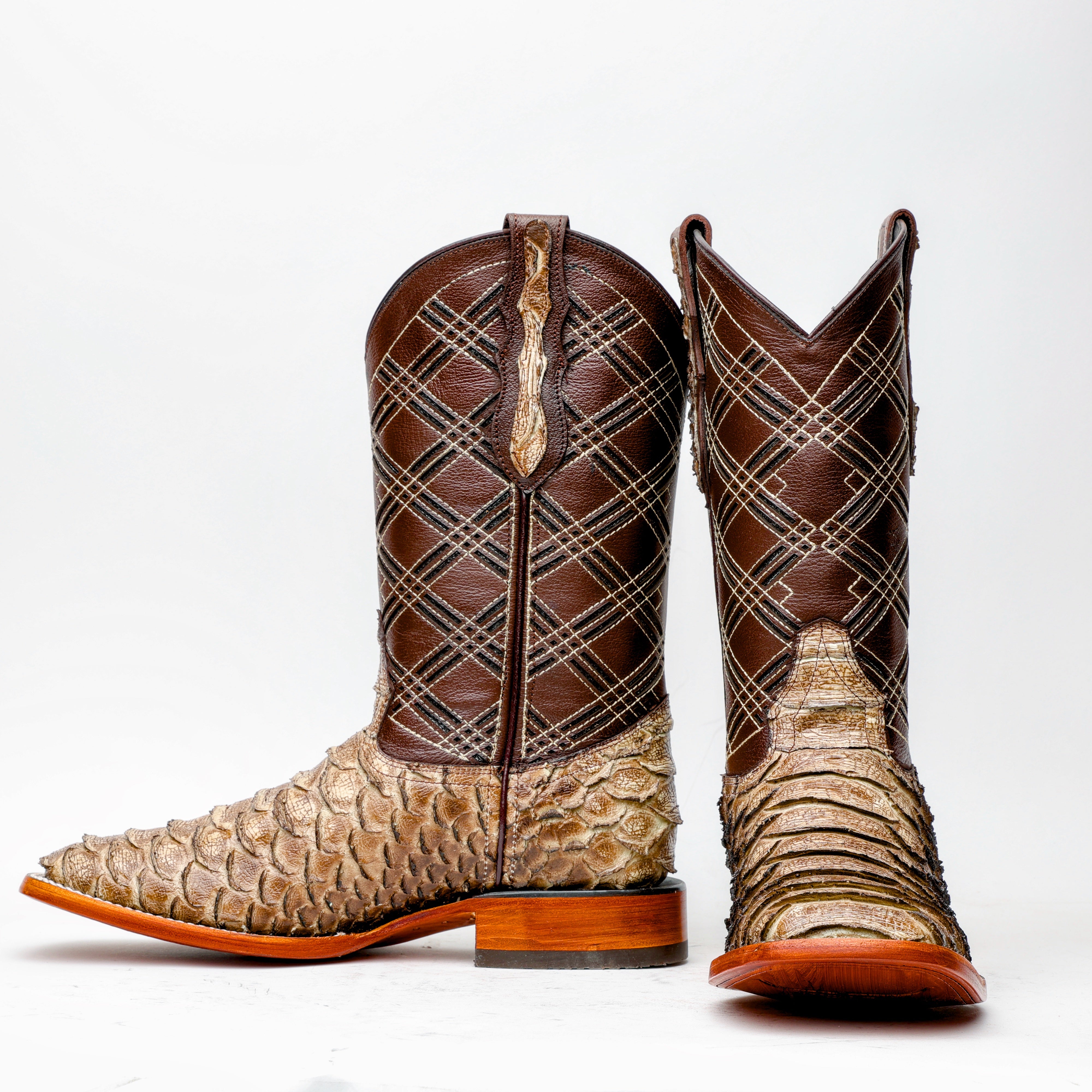 Rustic Desert Jumbo Python Leather Boots - Square Toe