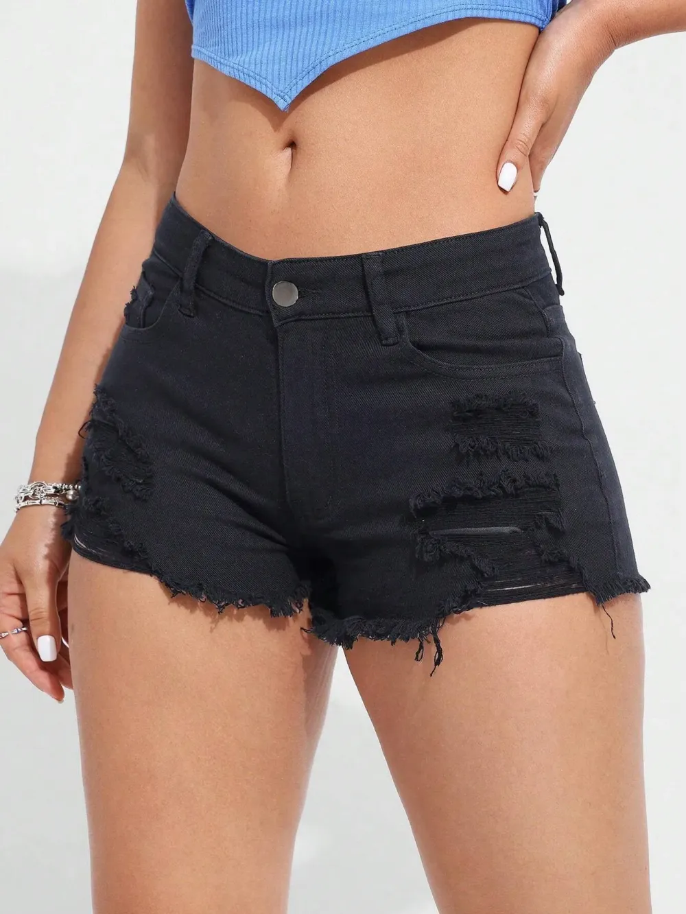 Casual Washed Slim Fit Distressed Denim Shorts