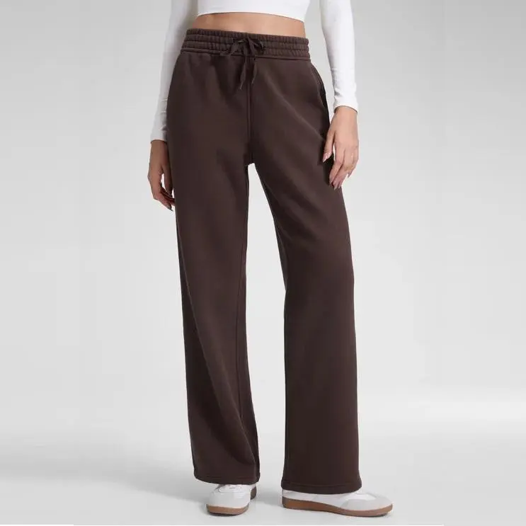 Cotton Fleece Lined Sweatpants Women Straight Leg Casual Lounge Sweat Pants