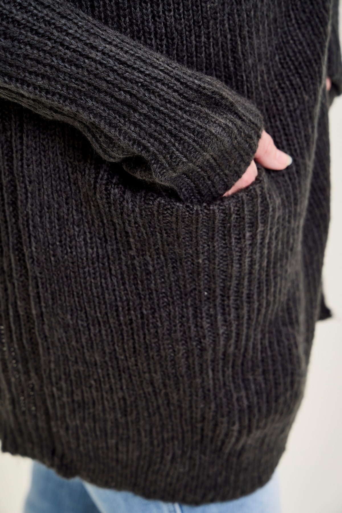 Drape Front Cardigan Charcoal Grey Sweater