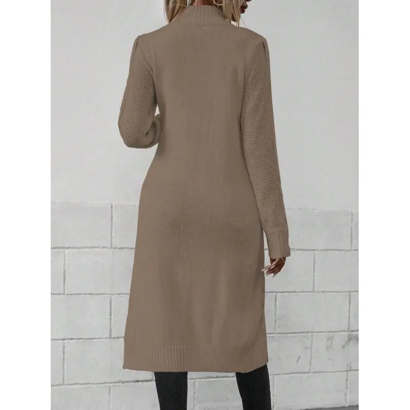 Sweater Mock Neck Split Hem Cable Knit Longline for Fall