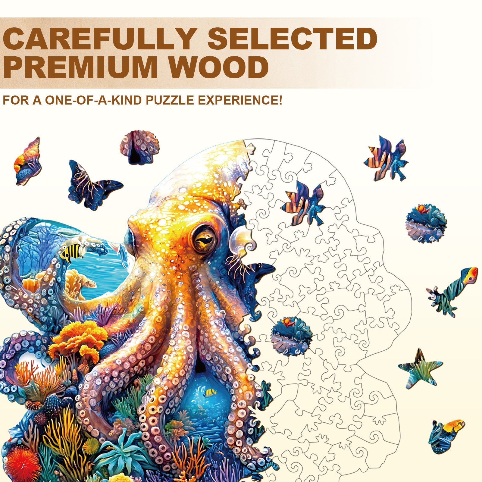 Underwater world-octopus Wooden Jigsaw Puzzle