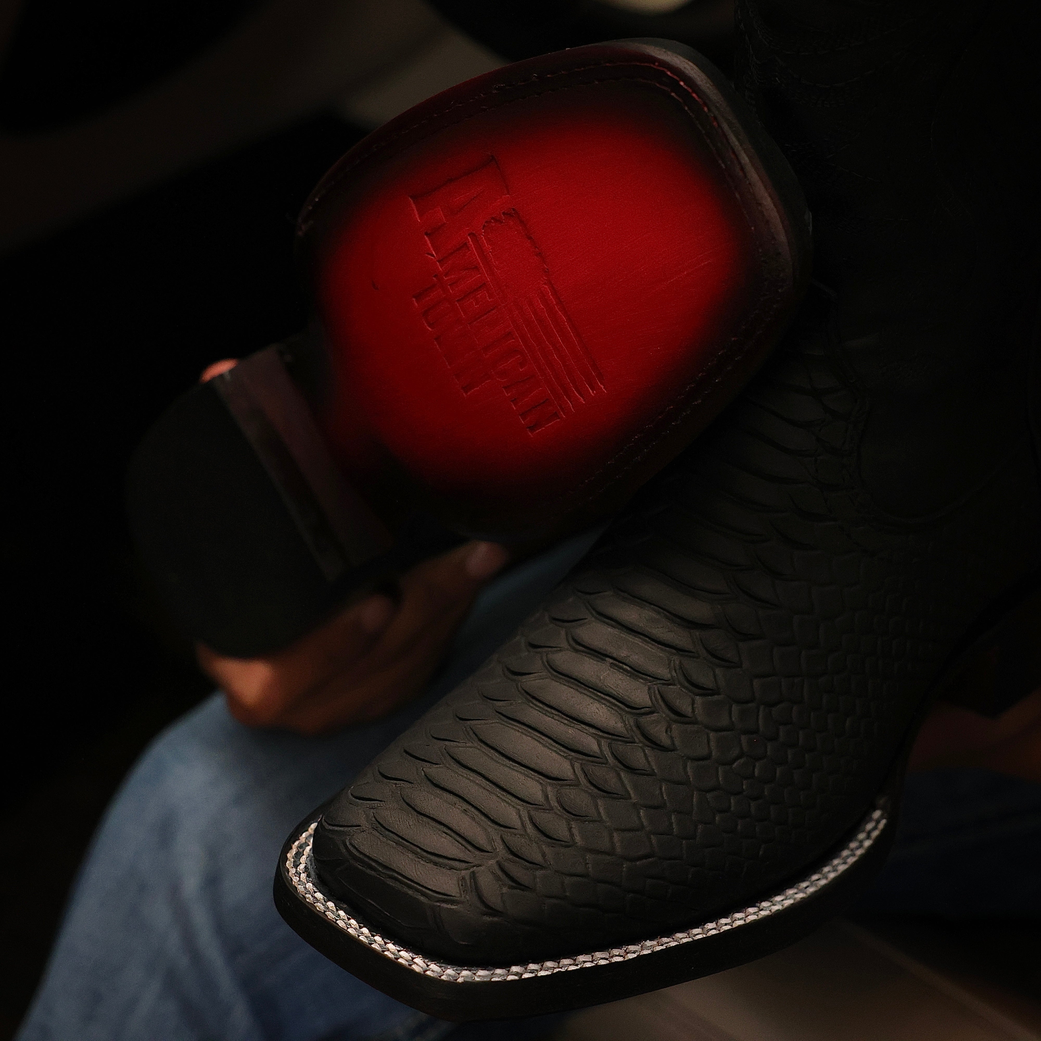 Matte Black Python Leather Boots - Square Toe