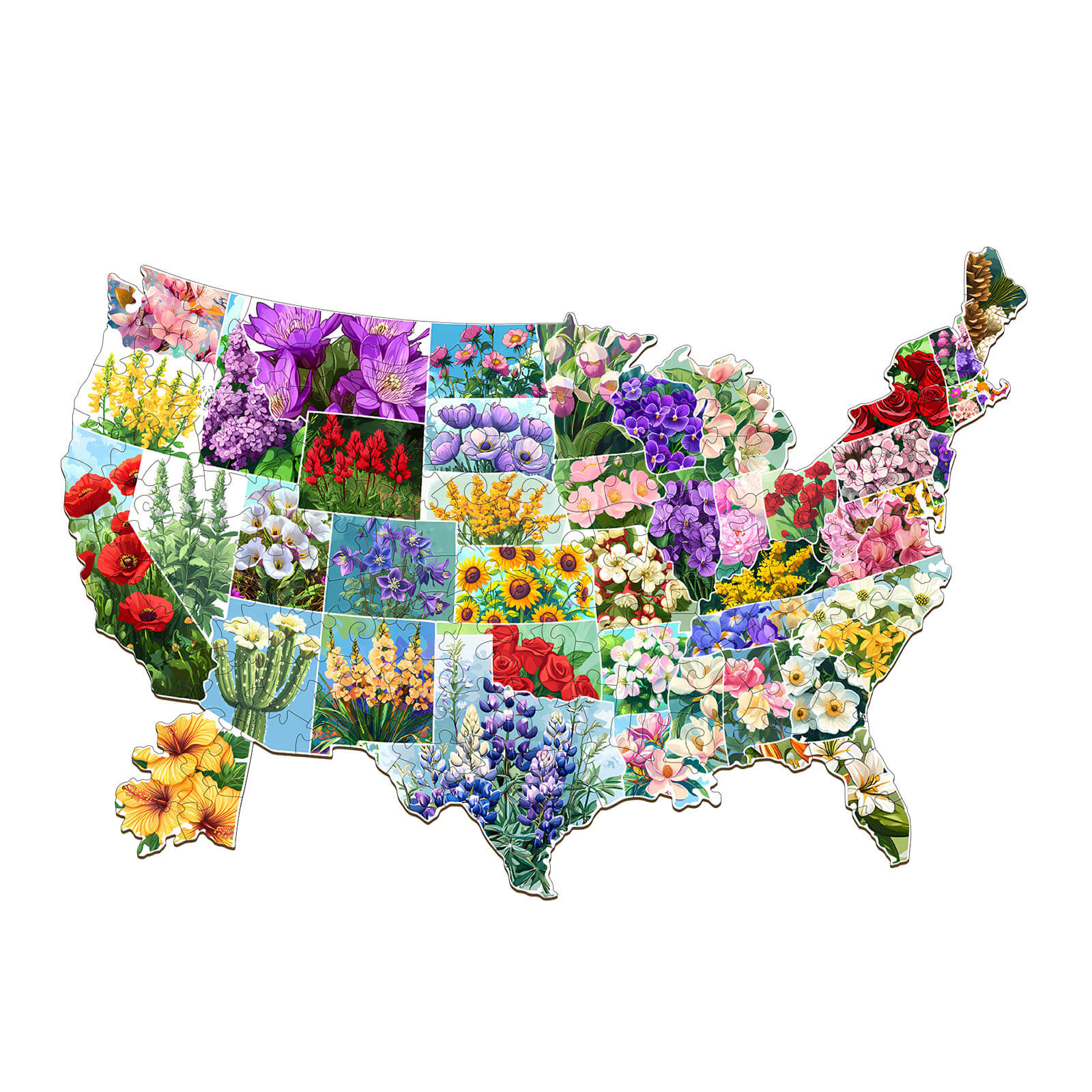 USA STATE FLOWERS Wooden Jigsaw Puzzle