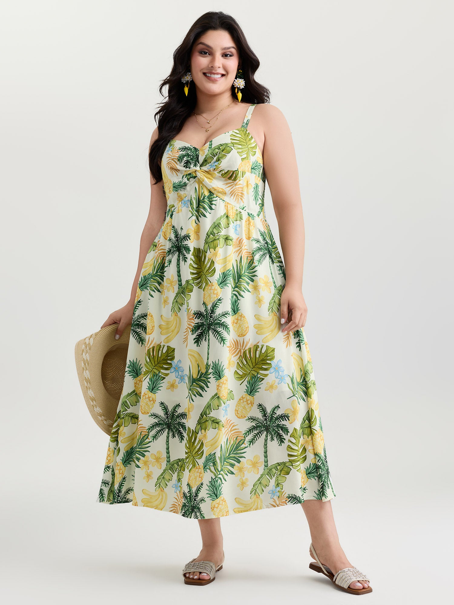 Tropical Vacation-Ready Ruched Midi Dress
