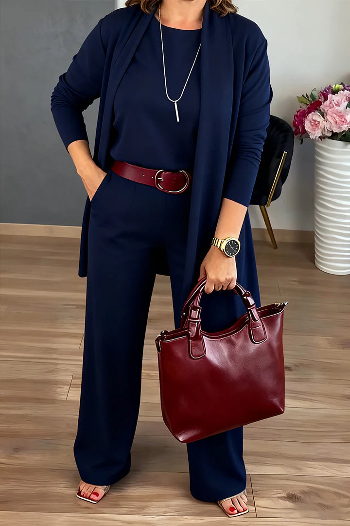 Women Solid Color Casual Three-piece Suit