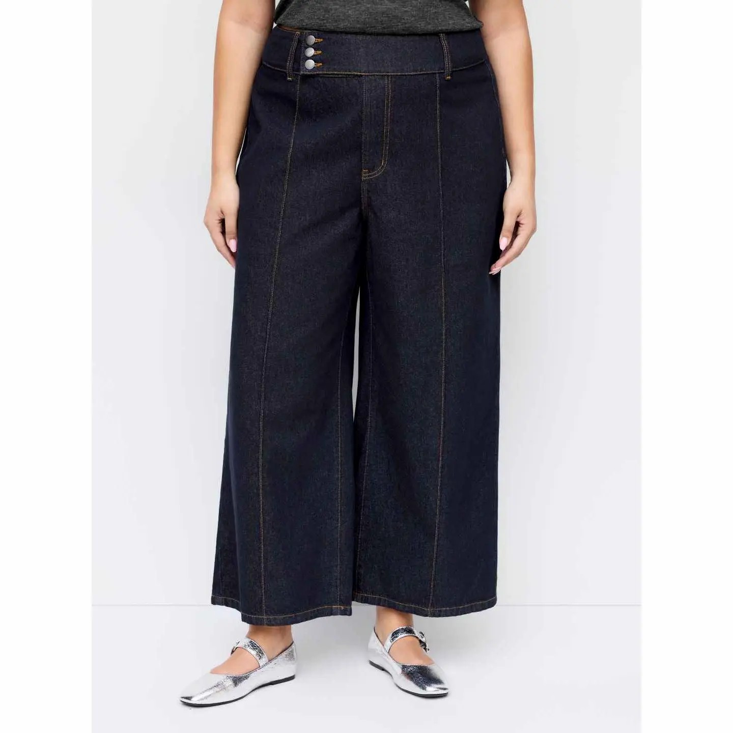 Women's Y2K Low Rise Wide Leg Jeans – 100% Cotton Triple Button Denim Trousers