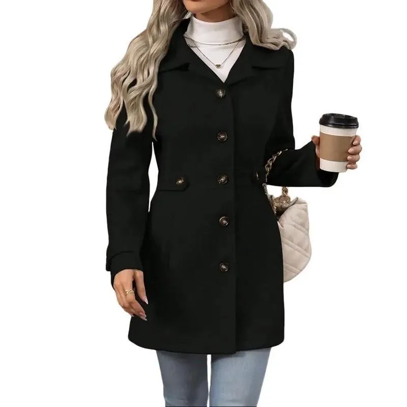 Women's Elegant Overcoat Notched Shawl Collar Single Breasted Outerwear Winter Long Coat