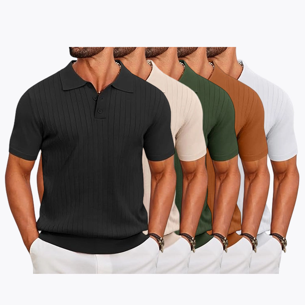Men's Knit Polo Shirts Short Sleeve Ribbed Knitted Shirt Summer Lightweight Casual Golf Shirts