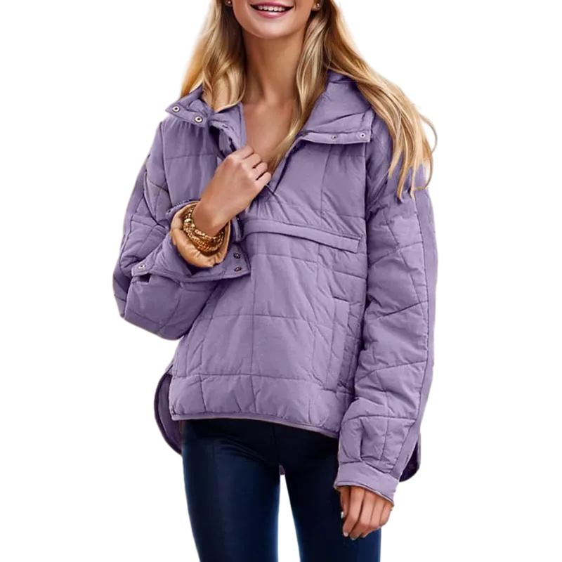Women's oversized down jacket with quilted batwing sleeves pullover