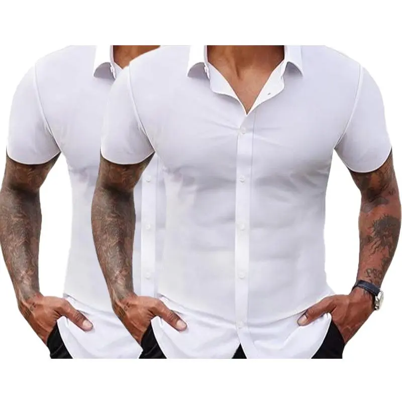 Men's Stretch Dress Shirts Short Sleeve Slim Fit Business Casual Button Down Shirts