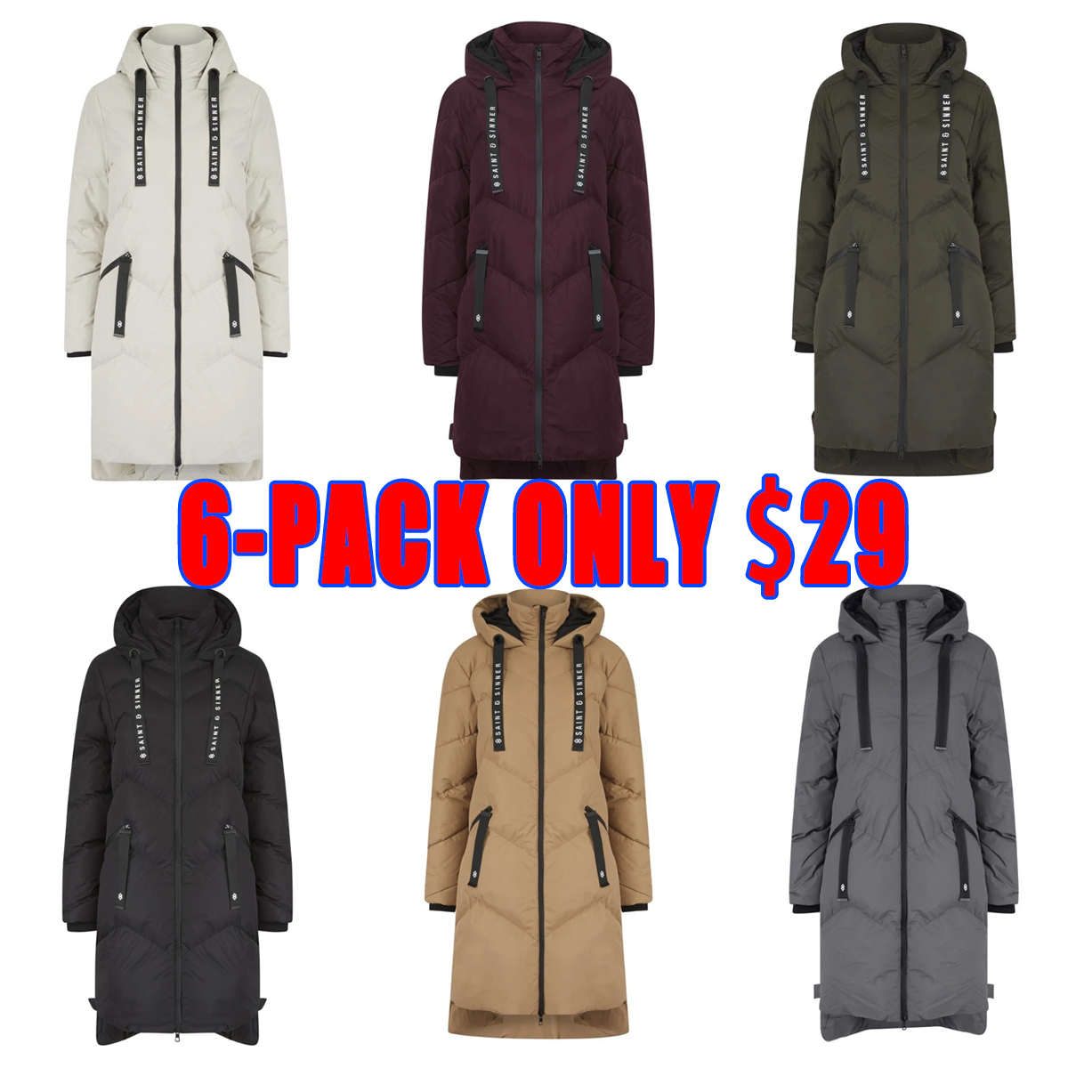 Womens Ladies Long Quilted Padded Winter Coat Hooded Puffer Jacket Zip Pockets