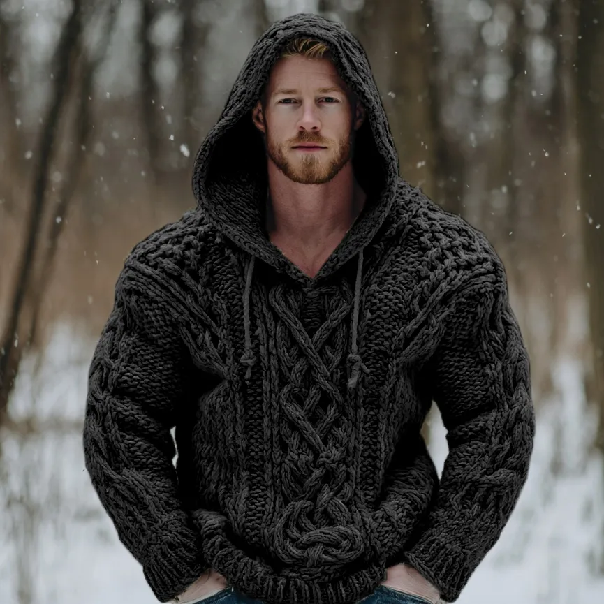 Vintage Fairman Island Jacquard Thick Warm Hooded Sweater