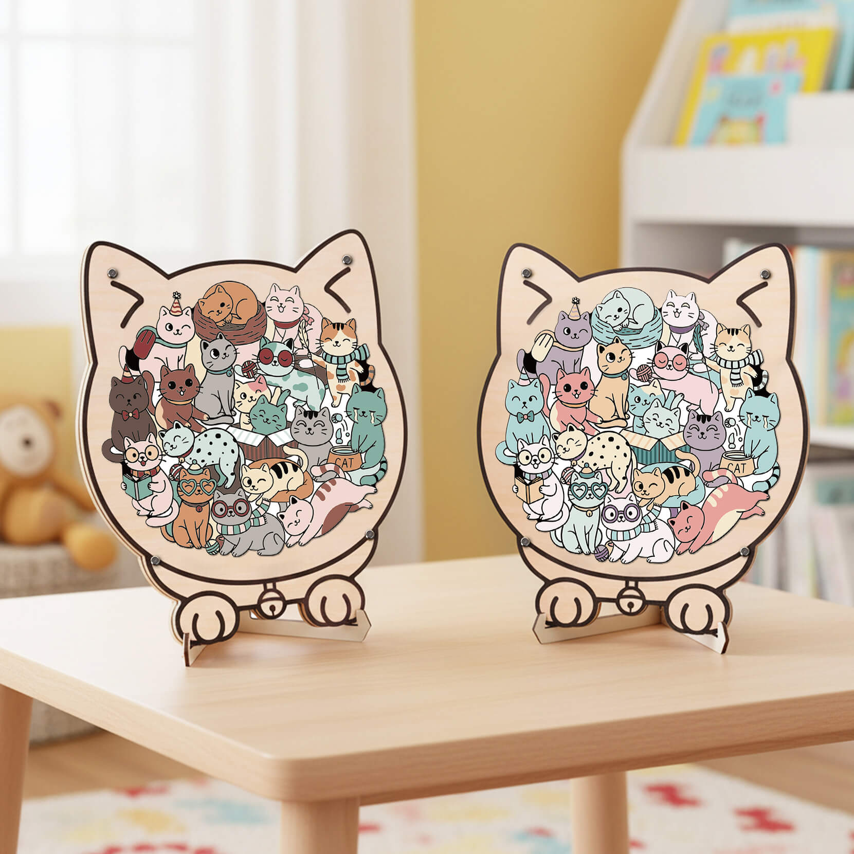 Cute Cat Shaped Wooden Puzzle for Baby