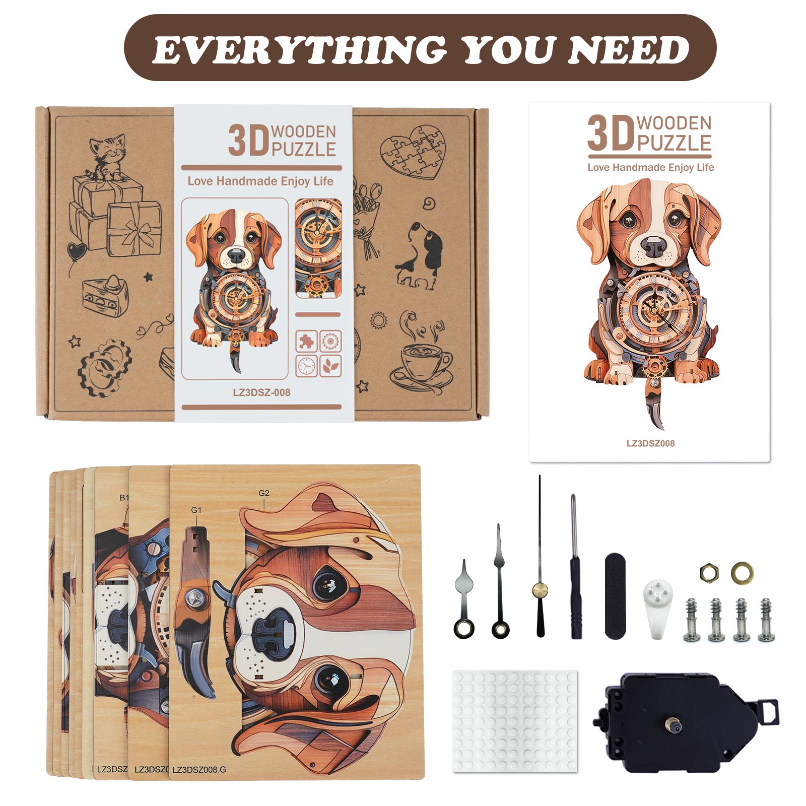 Cute Beagle – DIY Wooden Clock , 3D Puzzle Craft Kit