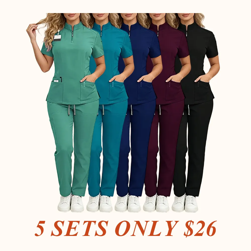 Ladies Healthcare Scrub Set with Multi-Pockets, Breathable Quick-Dry Wrinkle-Resistant Fabric