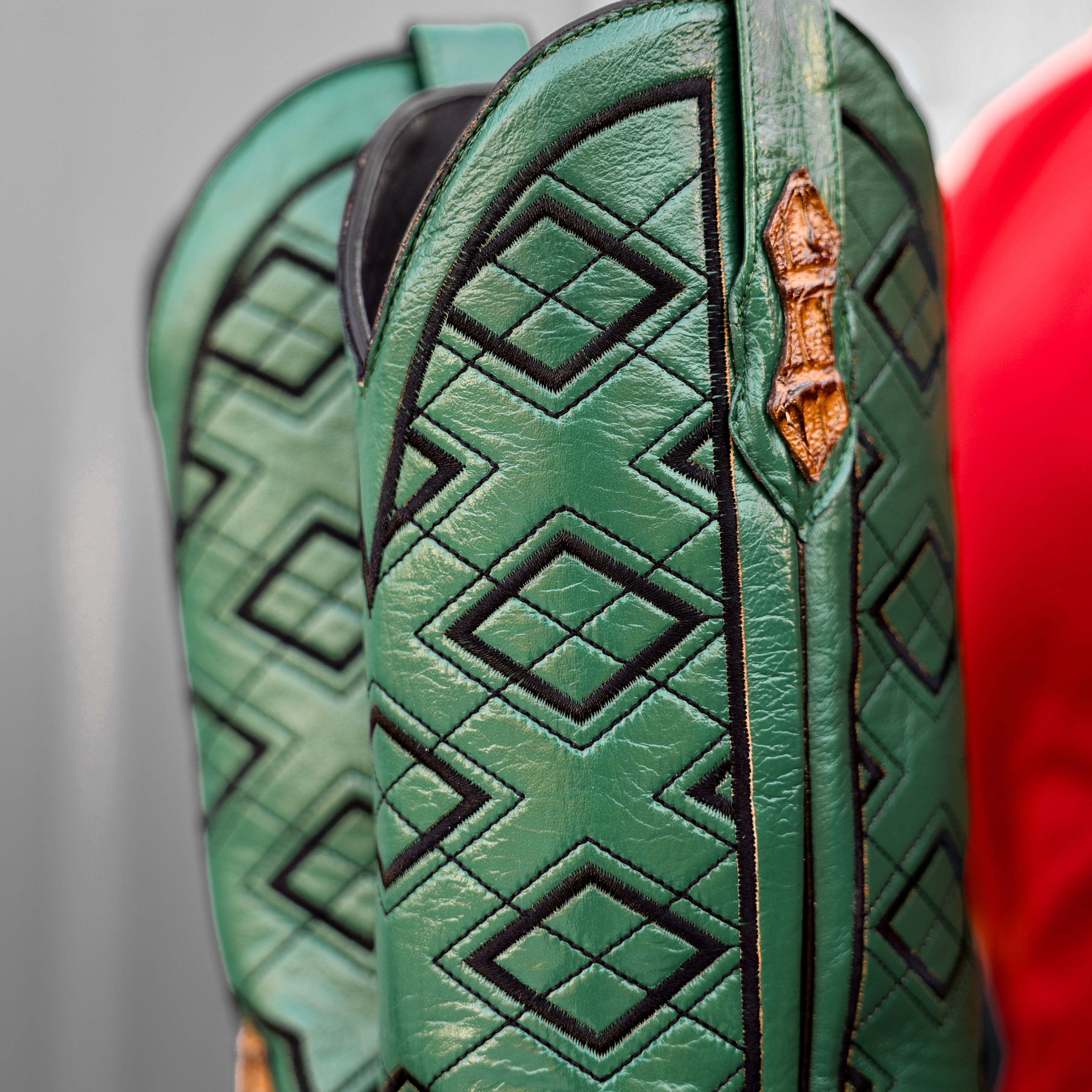 Honey Caiman Neck Leather Boots - Square Toe