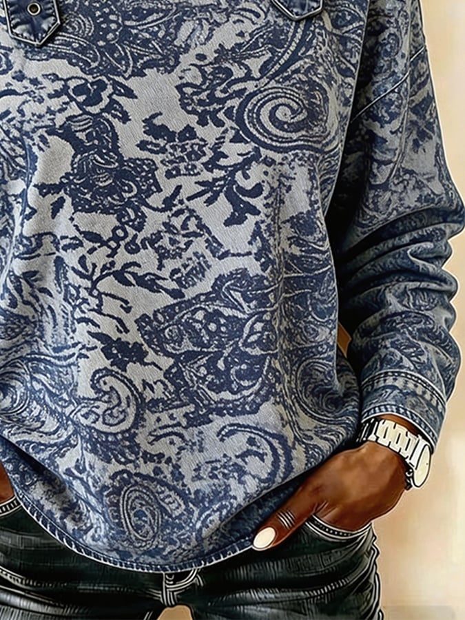 Women's denim casual jacquard off-shoulder top
