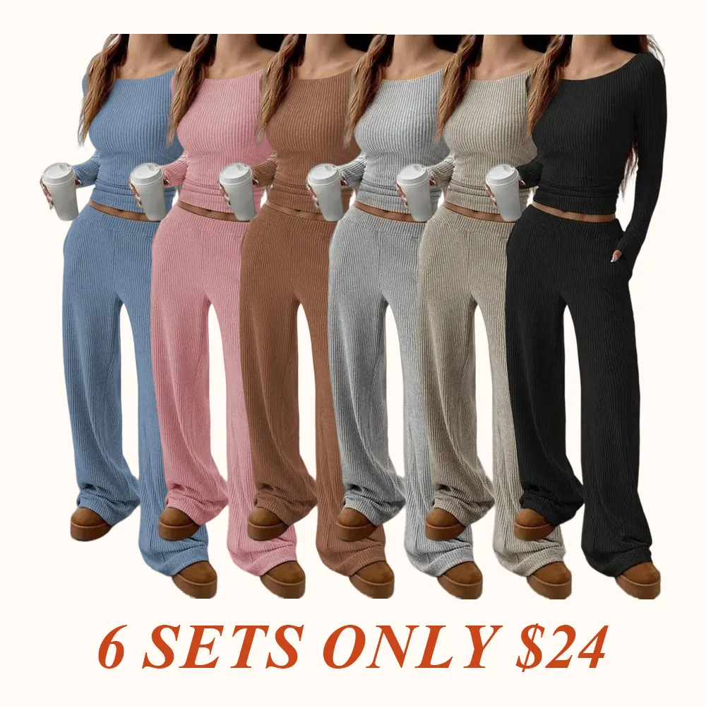 Women's Casual Striped Long Sleeve Top & Loose Pocket Pants Set