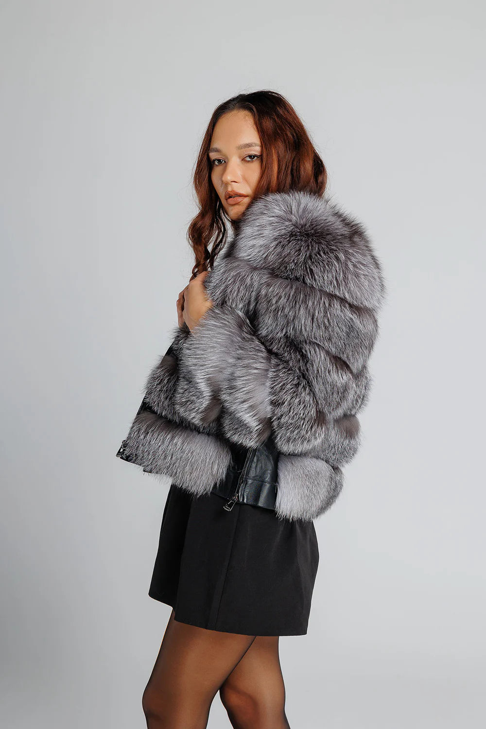 Haină din Blană Naturală de Vulpe Argintie, Transformabilă,  Femei, Grey Frost 238