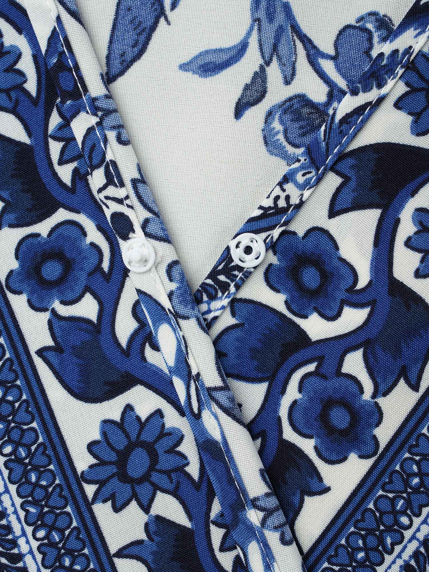 Floral Print Wrap-Neck Pocket Midi Dress