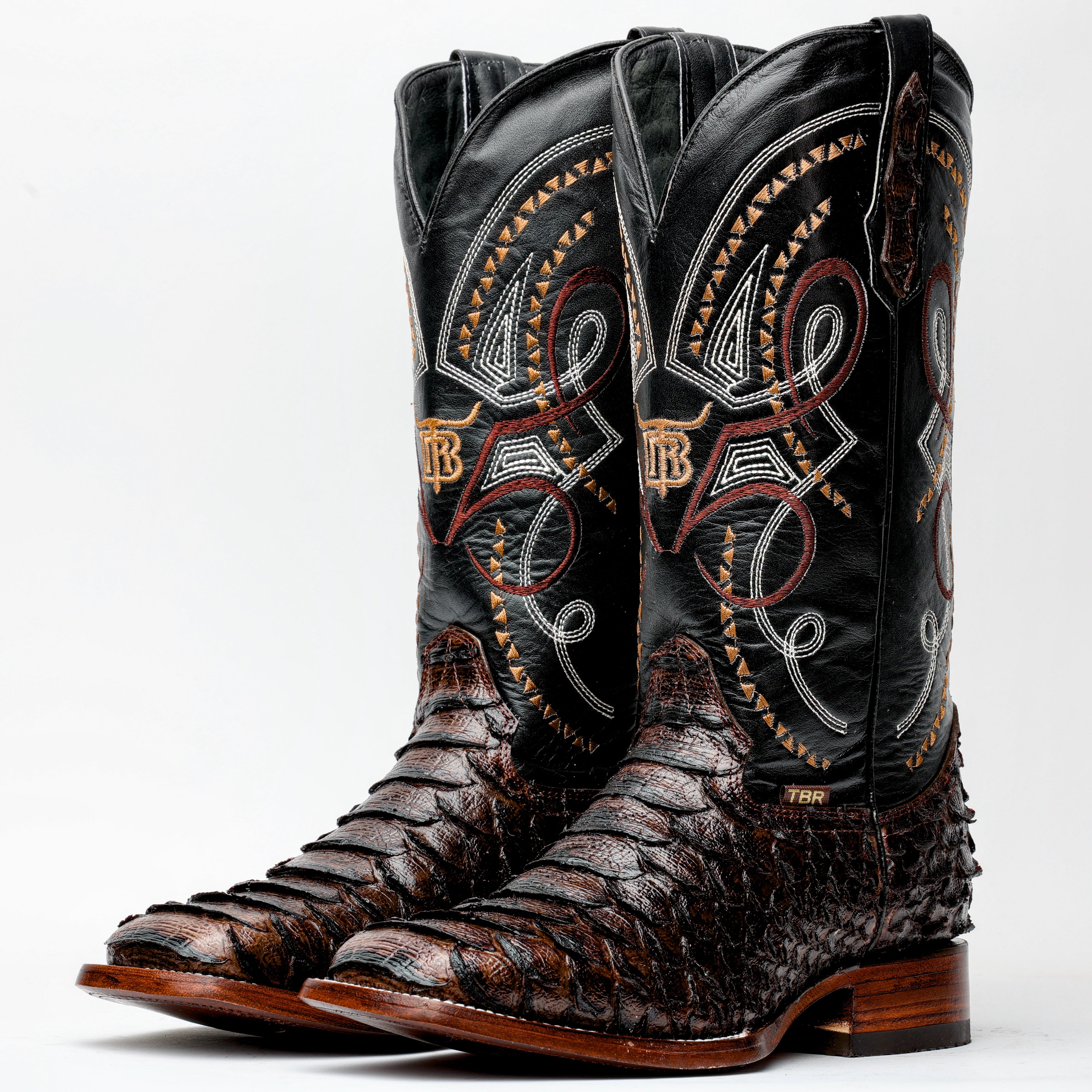 Brown Jumbo Python Leather Boots - Square Toe