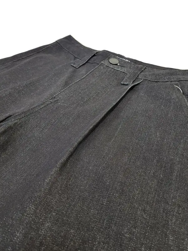 Pleated Raw Denim Baggy Fit Jeans