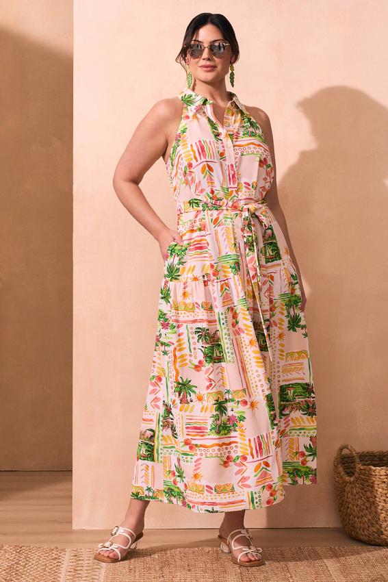 Plus Size Island Sun Belted- Tie Dress