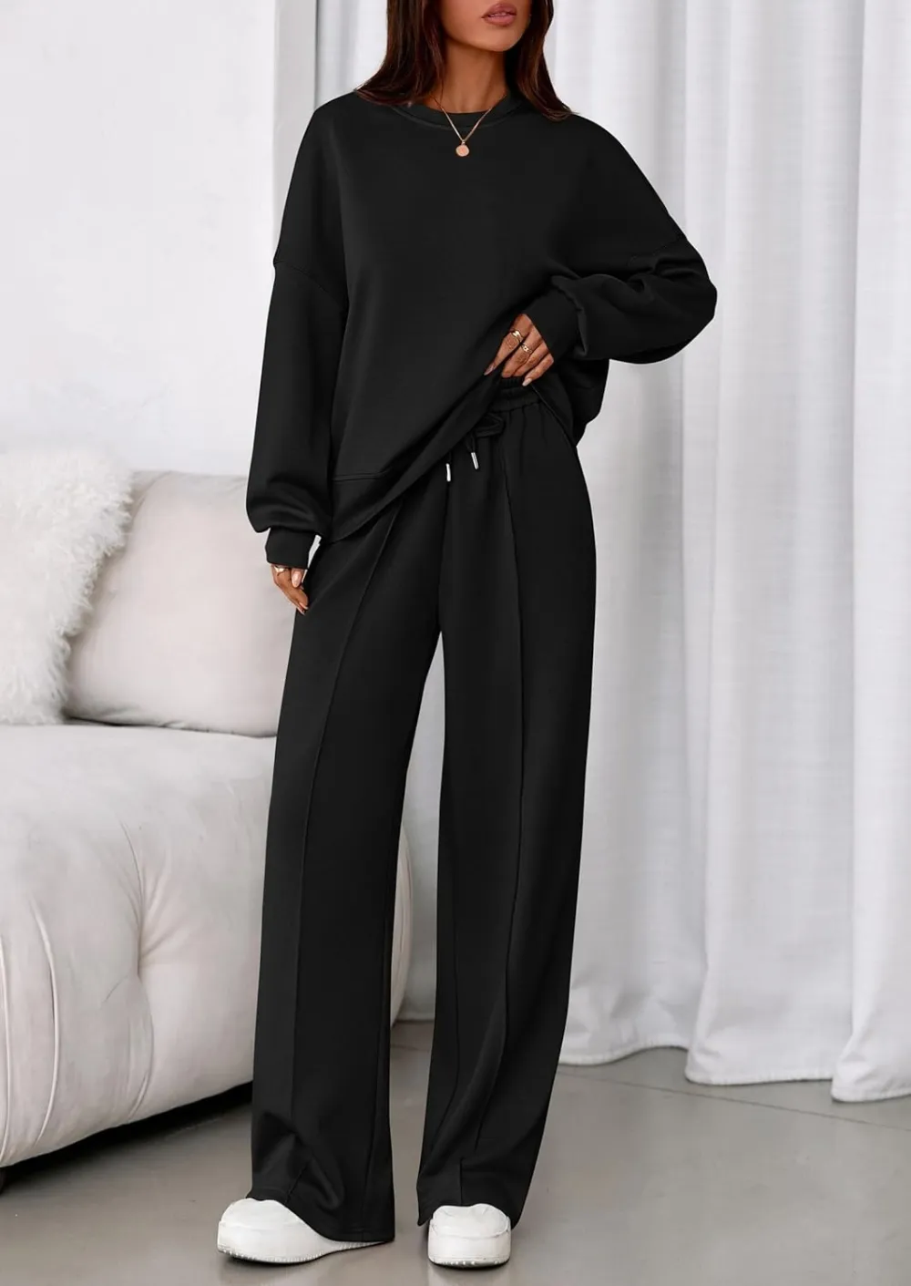 2 Piece Sets For Women Fall Trendy Long Sleeve Sweatshirt Wide Leg Pants Loungewear Set