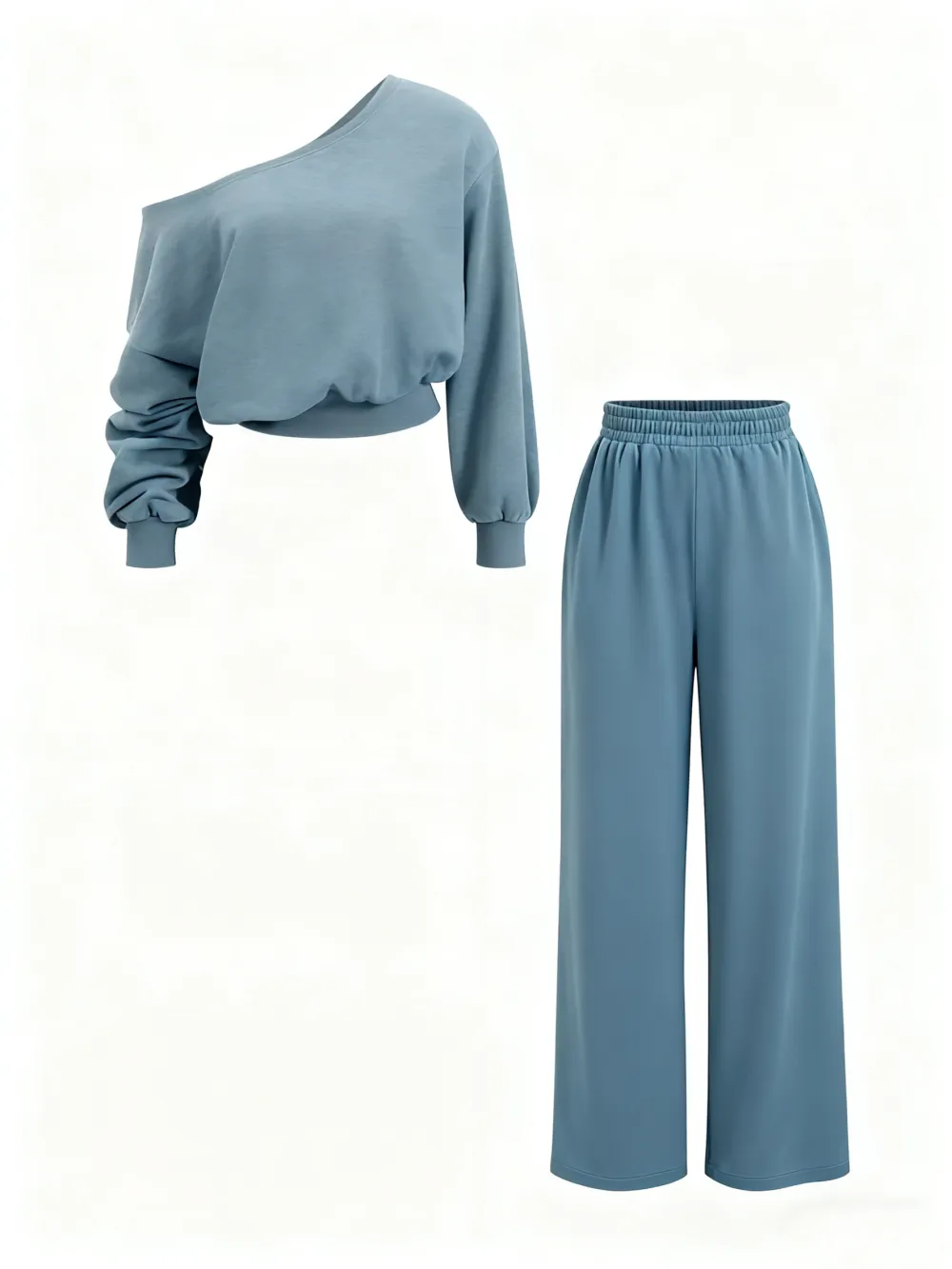Women's Casual Drop Shoulder Top & Wide Leg Pants Set