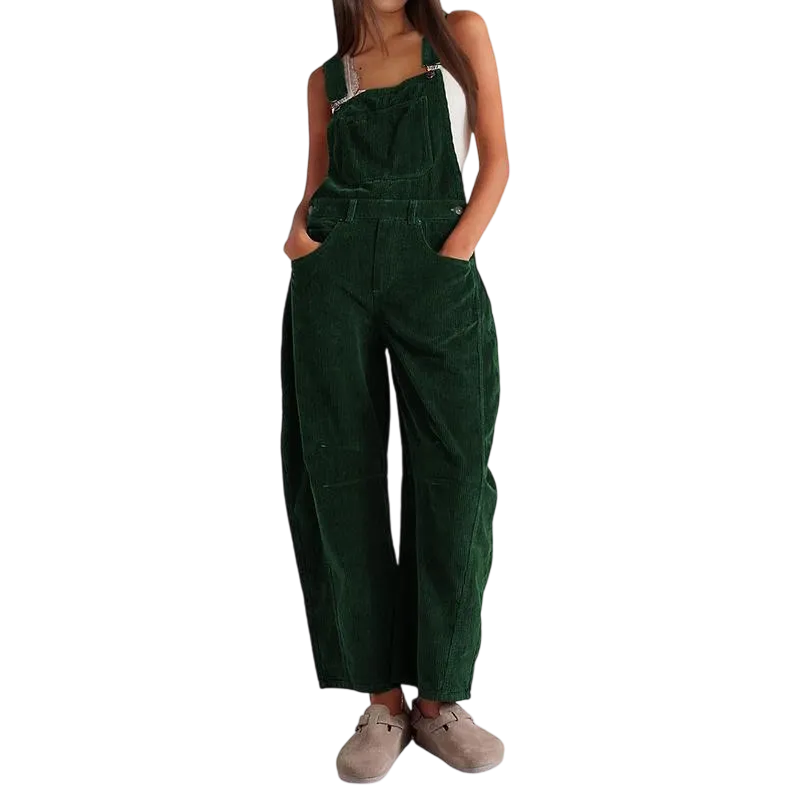 Women's Corduroy Overalls Barrel Wide Leg Bib Pants