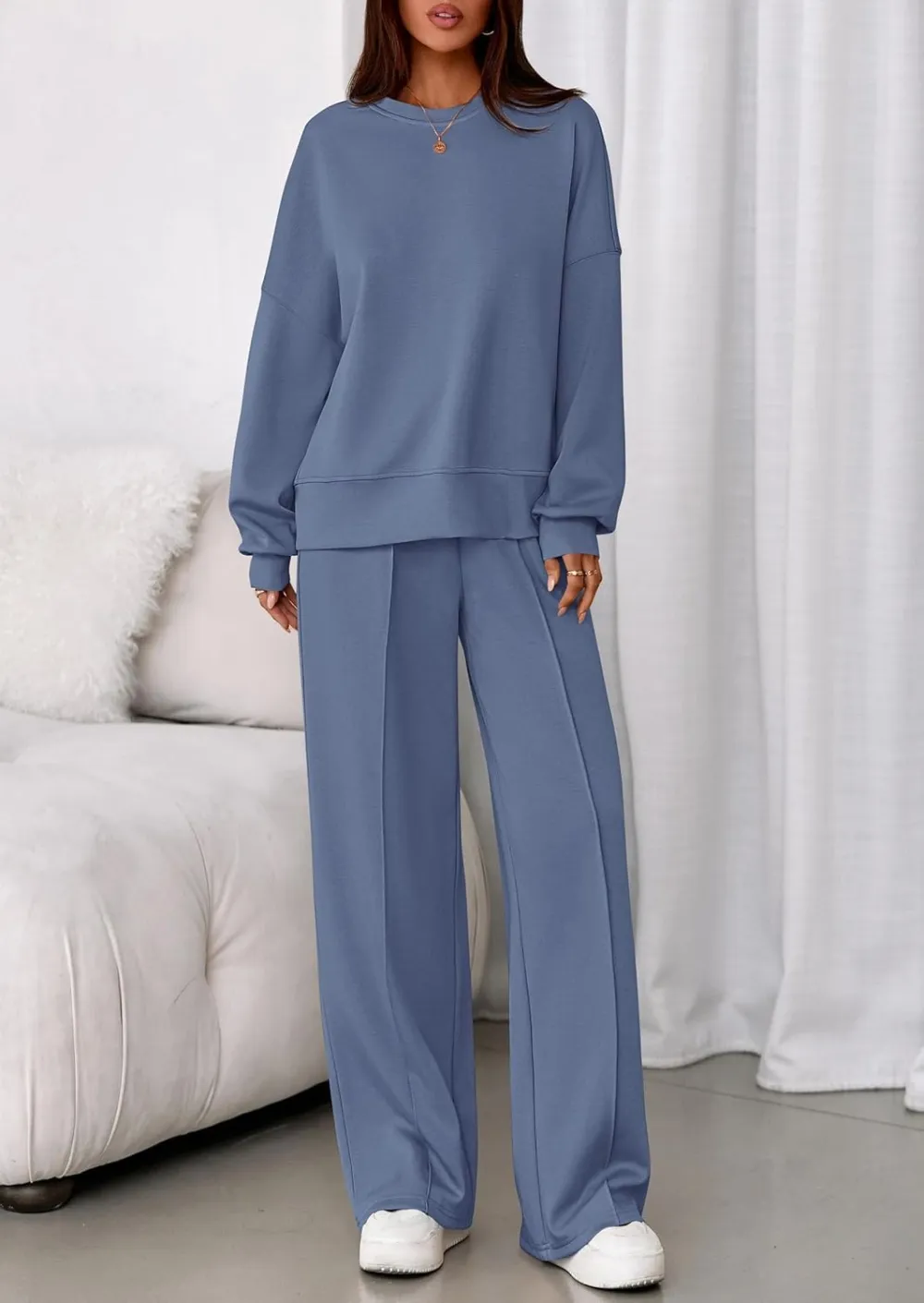 2 Piece Sets For Women Fall Trendy Long Sleeve Sweatshirt Wide Leg Pants Loungewear Set