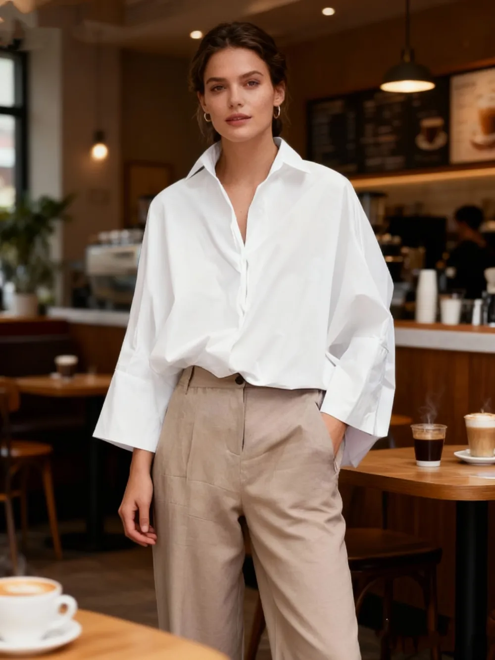 Women's 3/4 Sleeve Loose Oversized Fit Multi-Colored Lapel Shirt