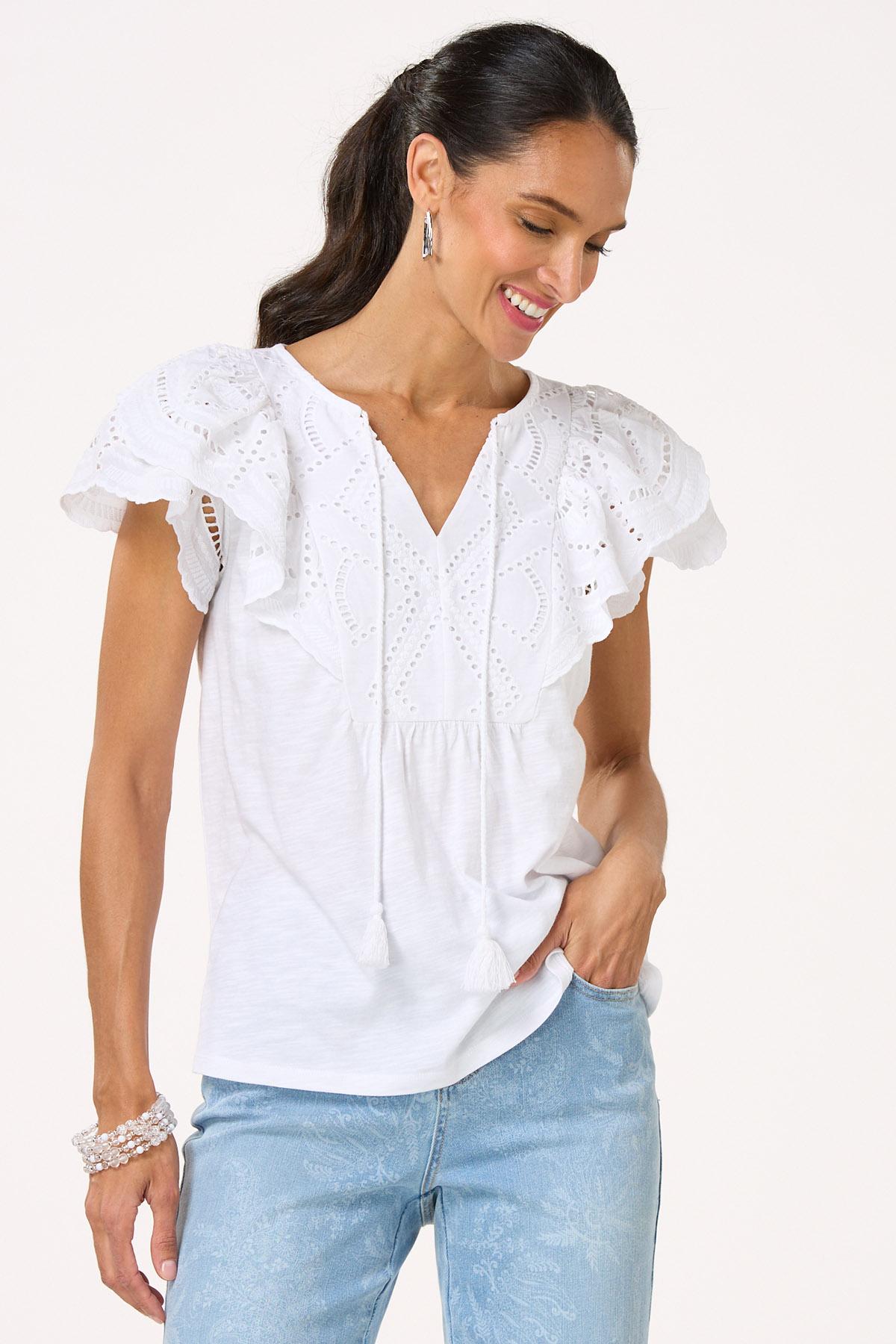 Eyelet Ruffled Trim Top