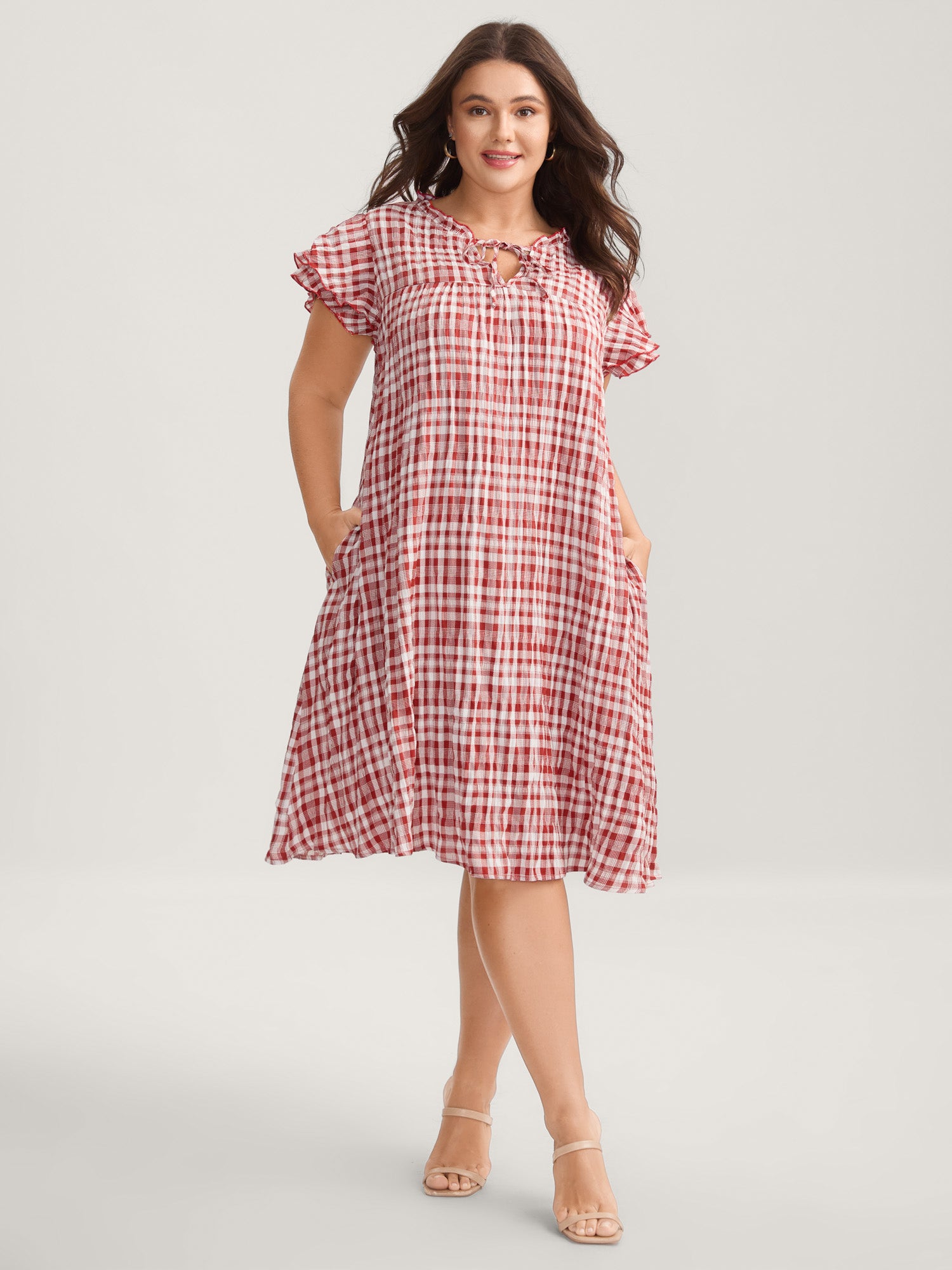 Sweet Plaid Pattern Pockets Mini Dress