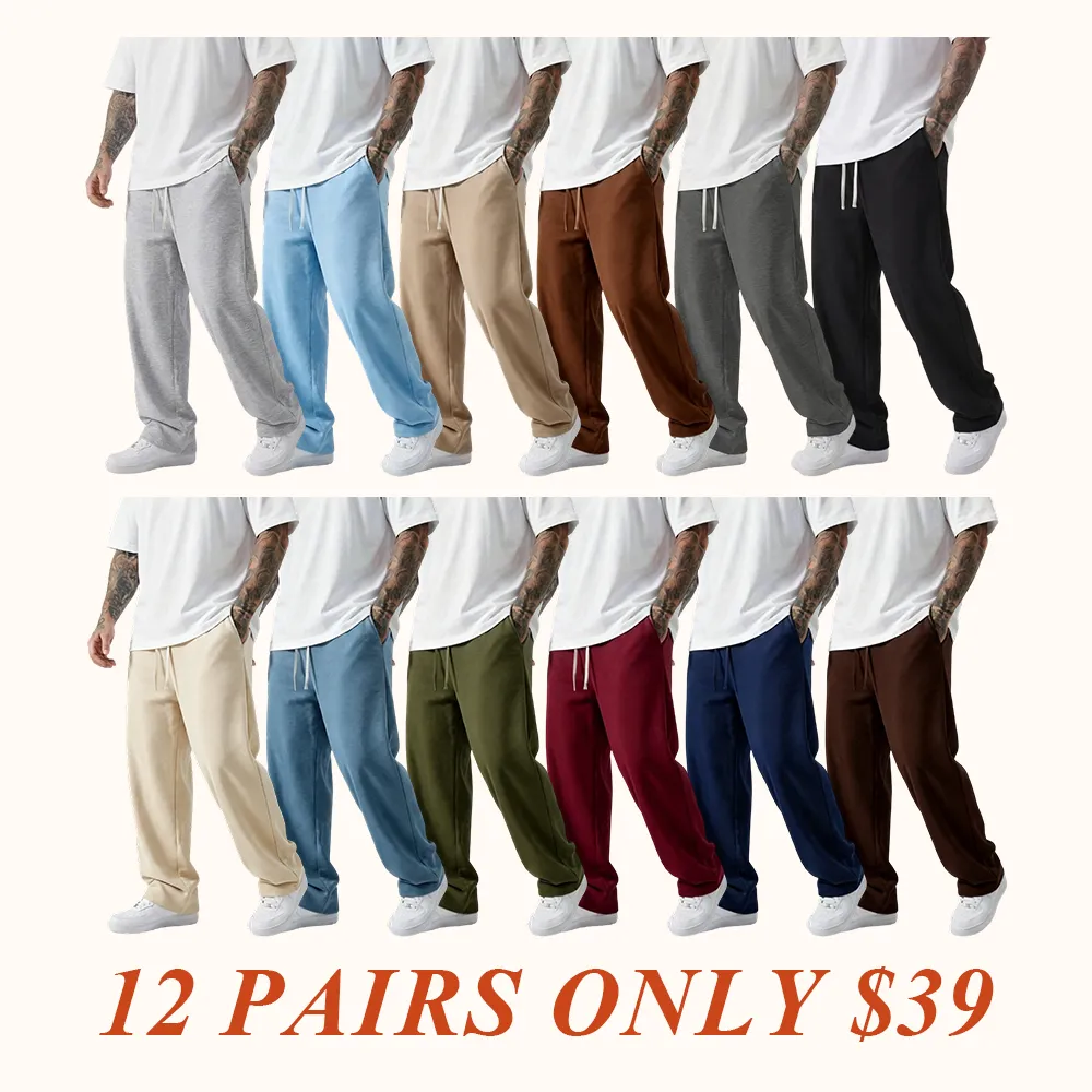 Men's Casual Jogger Pants - Straight-leg loose fit, elastic waistband with drawstring, side pockets