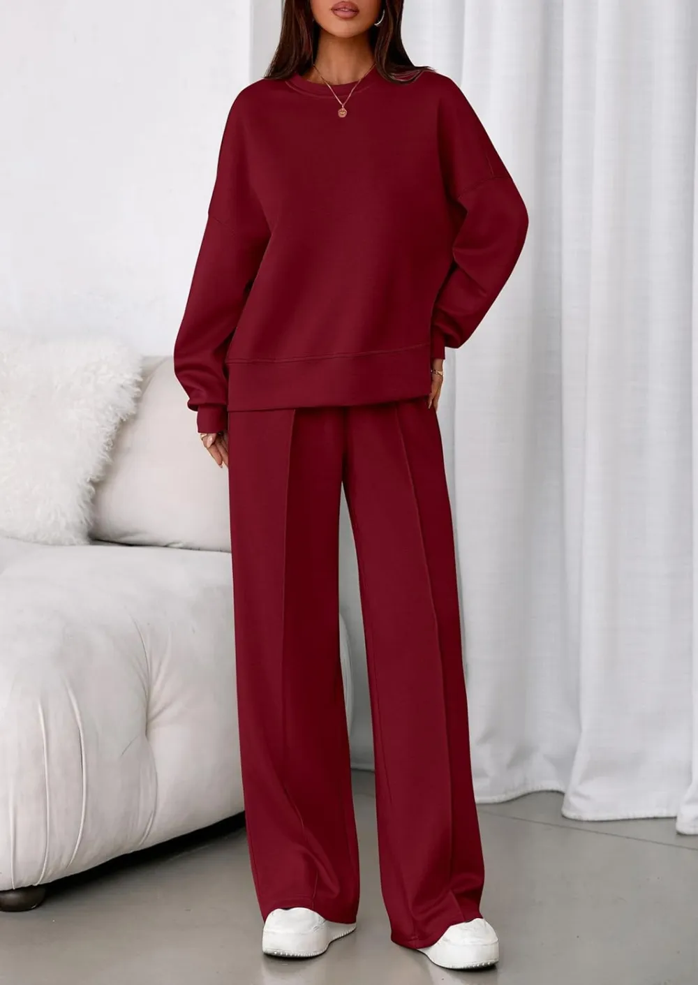 2 Piece Sets For Women Fall Trendy Long Sleeve Sweatshirt Wide Leg Pants Loungewear Set