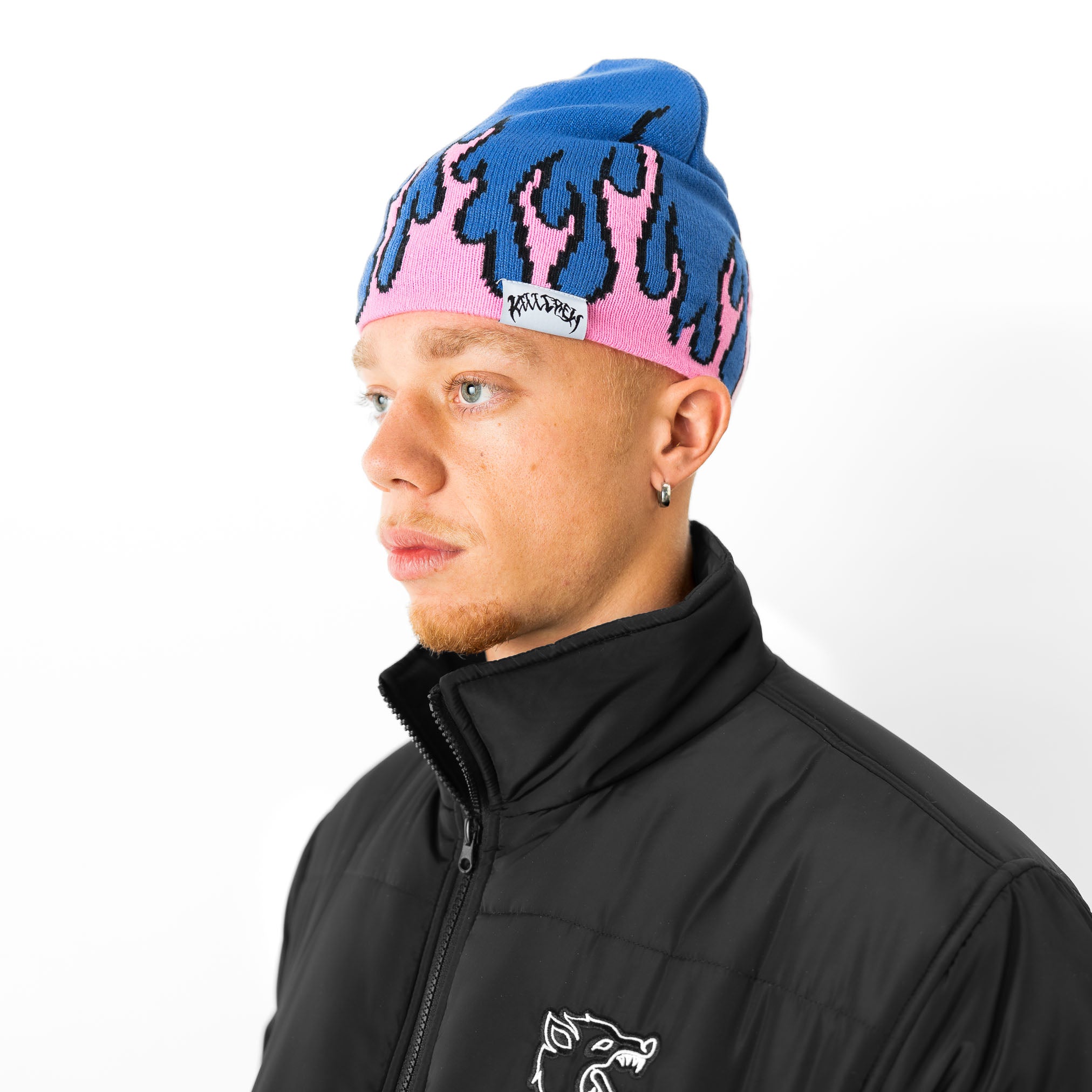 FLAME SKULL CAP BEANIE - BLUE / PINK
