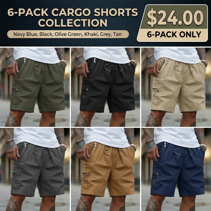 Cargo Shorts | Casual Drawstring Elastic Waist Shorts with Zipper Pockets | Quick Dry Lightweight Streetwear for Summer