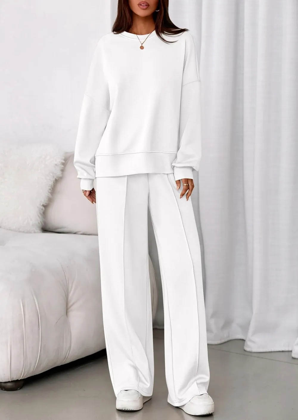 2 Piece Sets For Women Fall Trendy Long Sleeve Sweatshirt Wide Leg Pants Loungewear Set