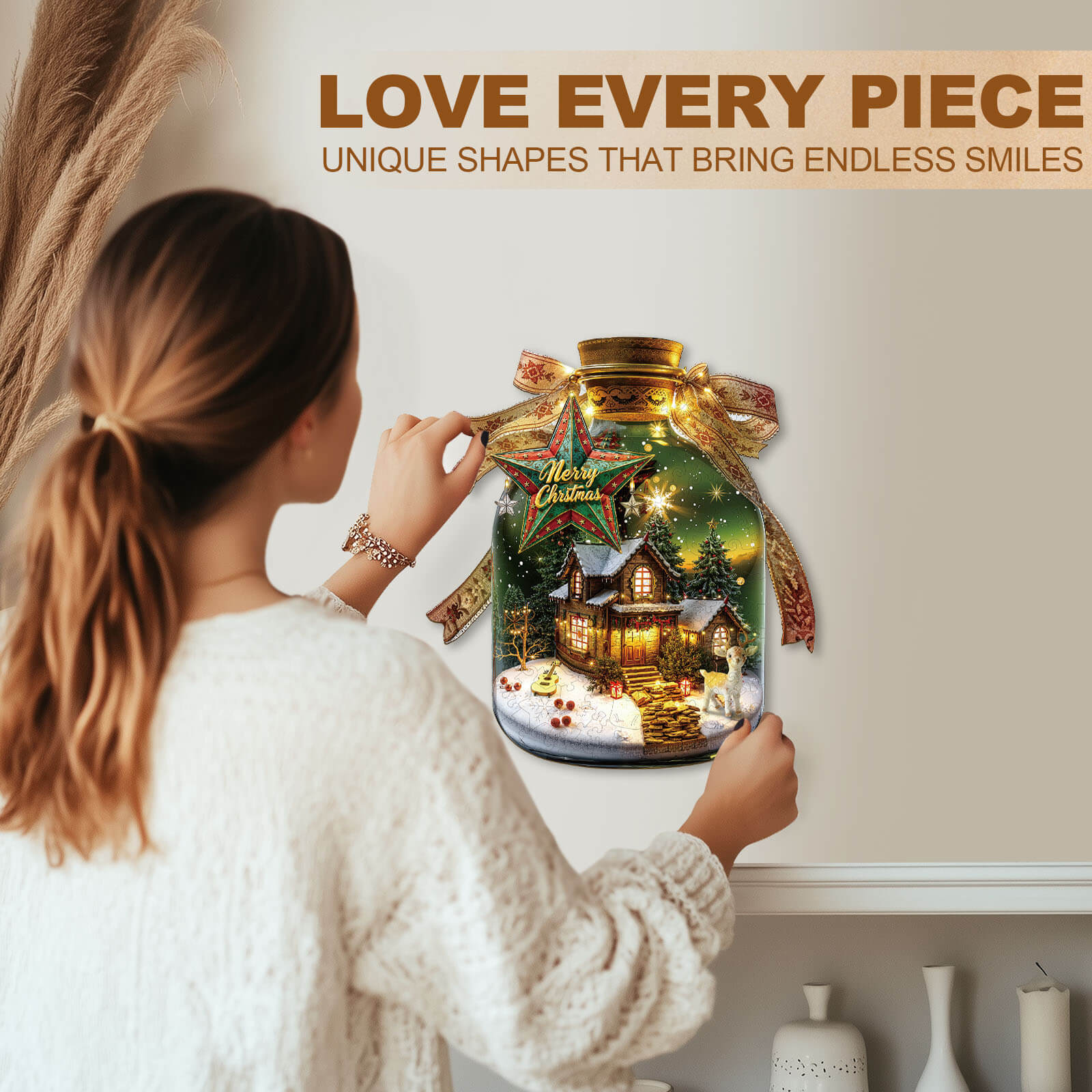 Christmas message in a bottle Wooden Jigsaw Puzzle