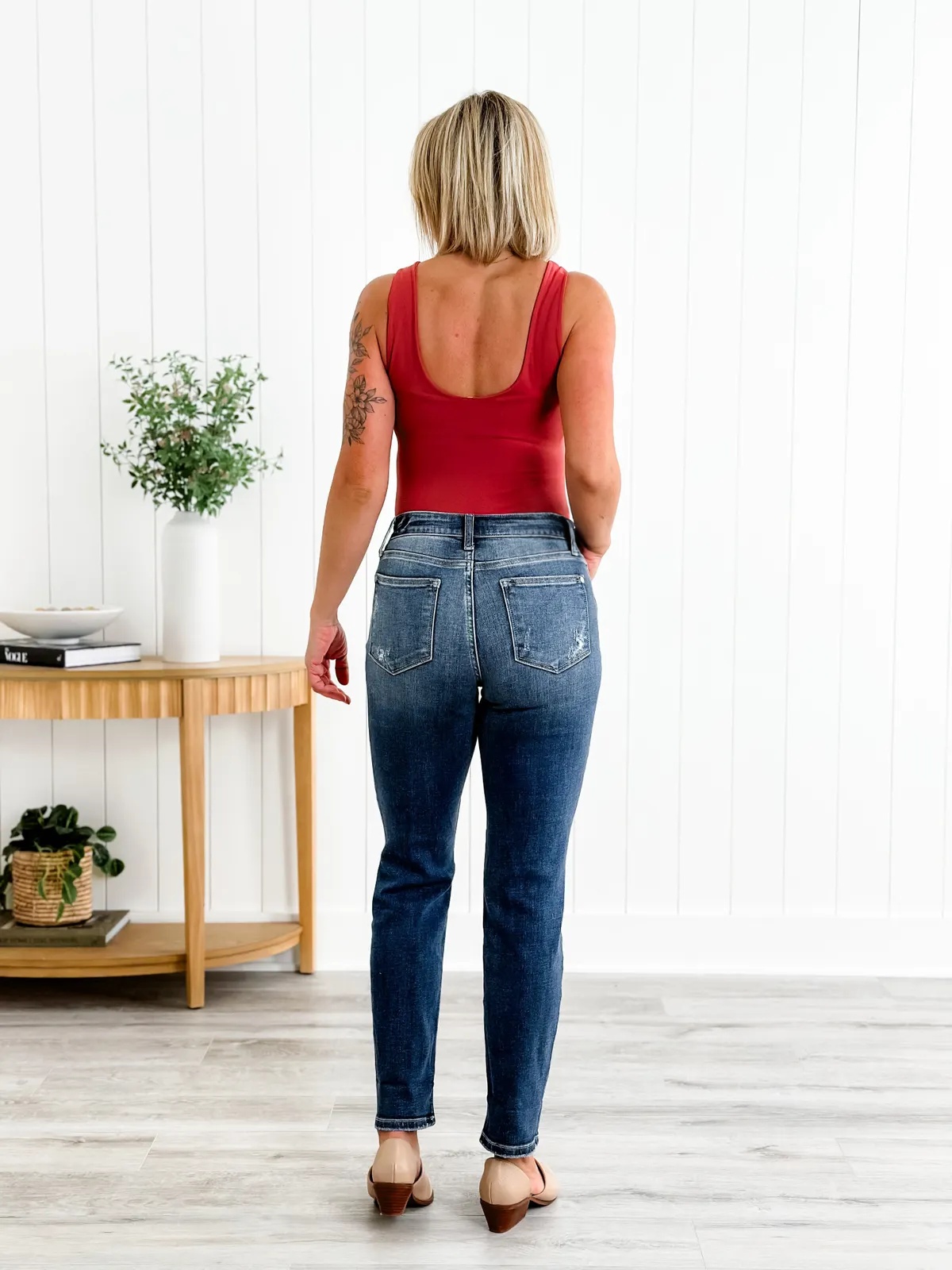 Tummy Control Distressed Cuffed Boyfriend Jeans