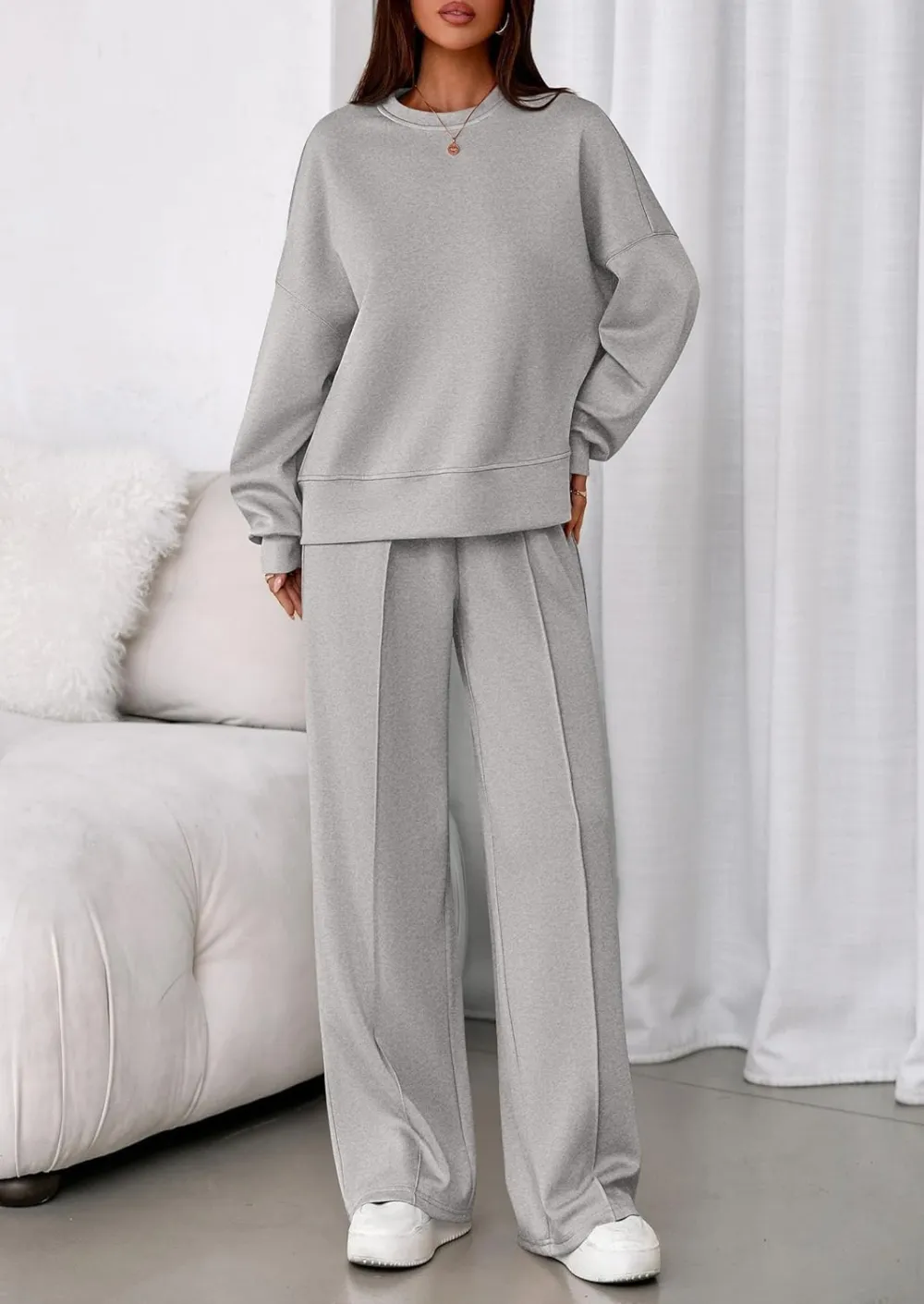 2 Piece Sets For Women Fall Trendy Long Sleeve Sweatshirt Wide Leg Pants Loungewear Set